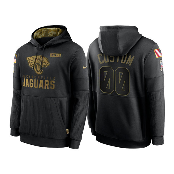 Men's Jacksonville Jaguars Black 2020 Customize Salute to Service Sideline Therma Pullover Hoodie